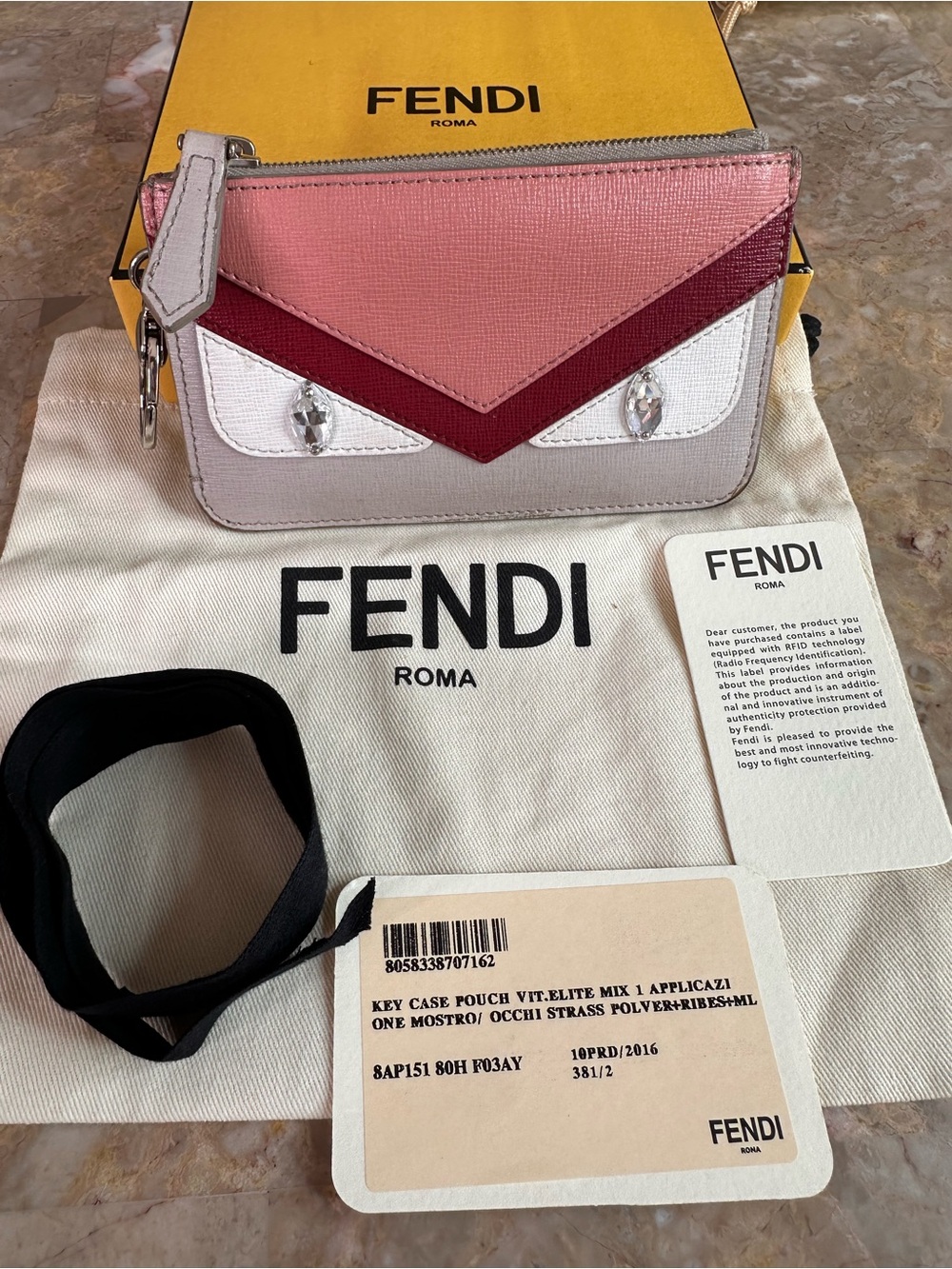 Fendi Colorblock Mini Key Case Pouch in Pink, Burgundy & White
